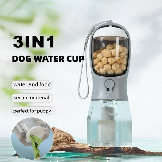 3-in-1 Portable Dog Water Bottle with Food and Waste Bag Dispenser