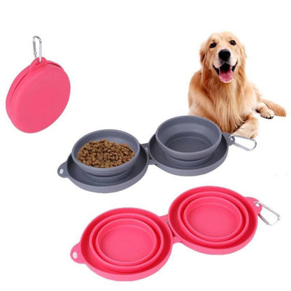 Rubber Foldable Double Pet Feeding Bowl for Dogs & Cats