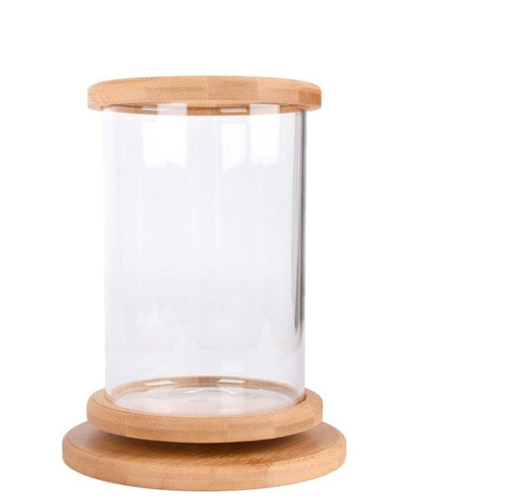 Mini Glass Fish Tank: Small Office Aquarium with Bamboo Base