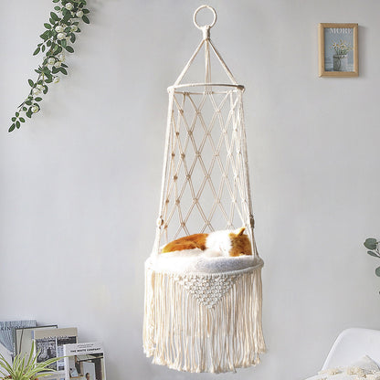 Macrame Hanging Pet Bed: Elegant Wall Hanging Cat Hammock