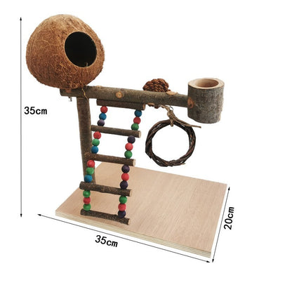 Solid Wood Parrot Training Station: Bird Shelf with Toys