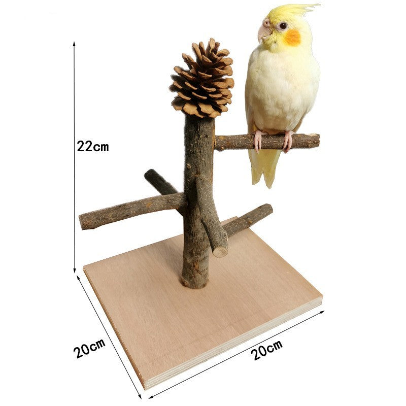 Solid Wood Parrot Training Station: Bird Shelf with Toys