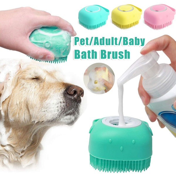 Silicone Bath Massage Gloves: Pet Grooming Brush with Shampoo Dispenser for Dogs & Cats