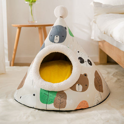 Triangle Yurt Cat House: Enclosed Cozy Litter Bed for Cats