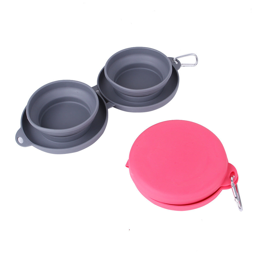 Rubber Foldable Double Pet Feeding Bowl for Dogs & Cats