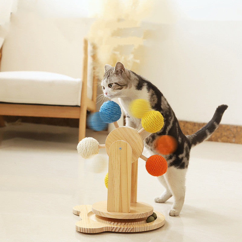 Rotary Sisal Cat Scratcher: Solid Wood Table with Scratch Board