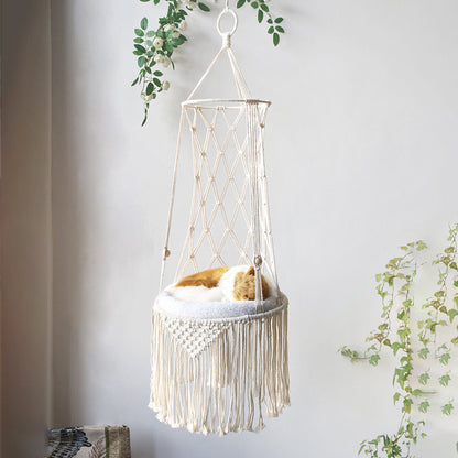 Macrame Hanging Pet Bed: Elegant Wall Hanging Cat Hammock