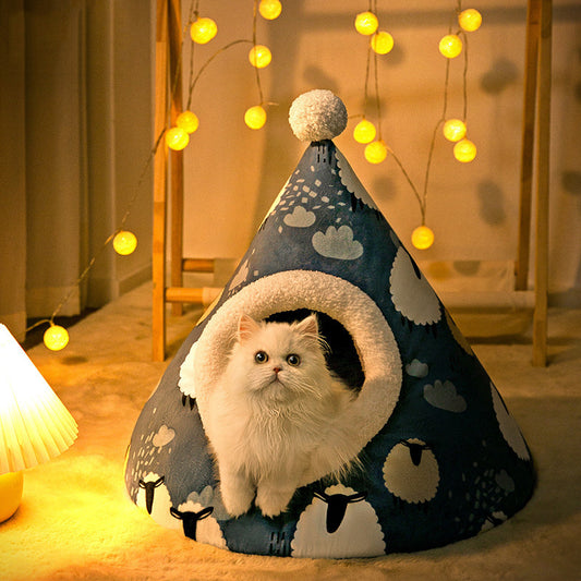 Triangle Yurt Cat House: Enclosed Cozy Litter Bed for Cats