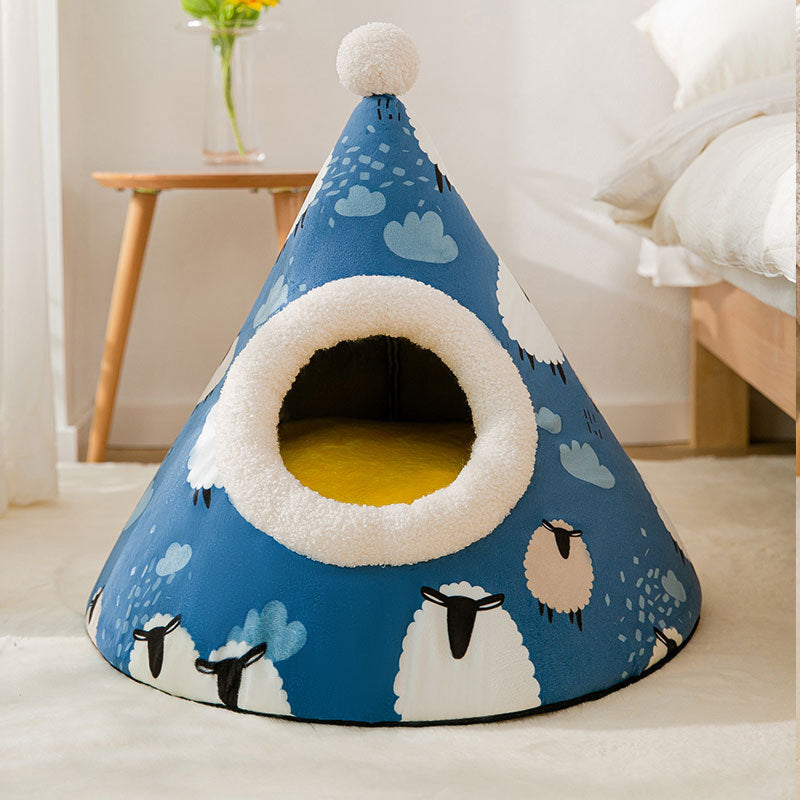 Triangle Yurt Cat House: Enclosed Cozy Litter Bed for Cats