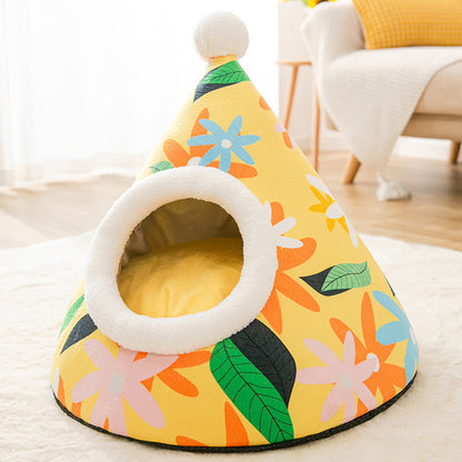 Triangle Yurt Cat House: Enclosed Cozy Litter Bed for Cats