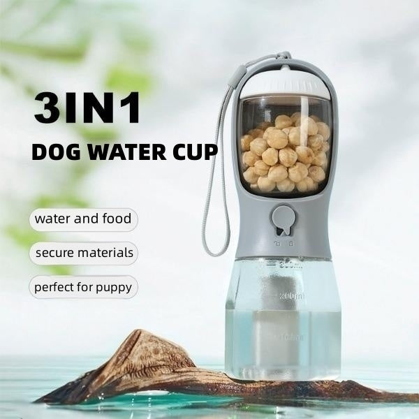 3-in-1 Portable Dog Water Bottle with Food and Waste Bag Dispenser