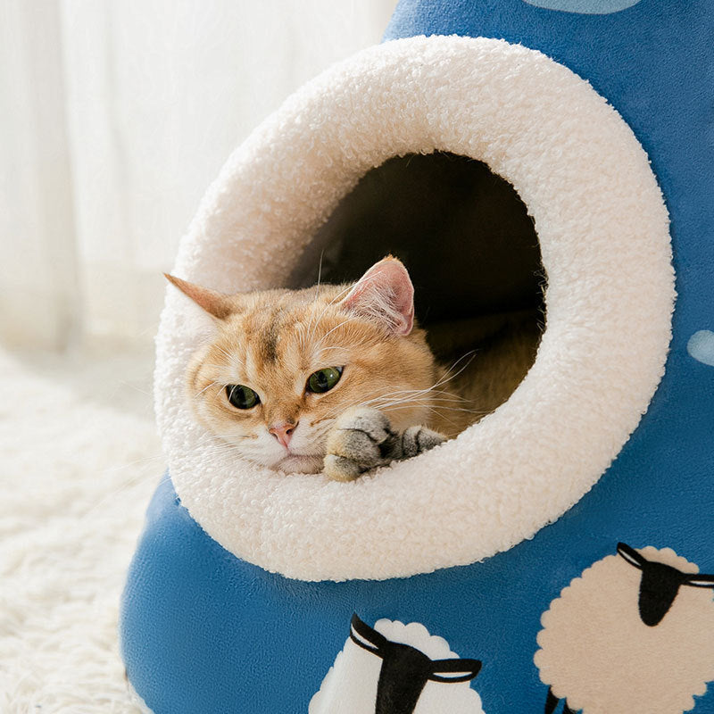 Triangle Yurt Cat House: Enclosed Cozy Litter Bed for Cats