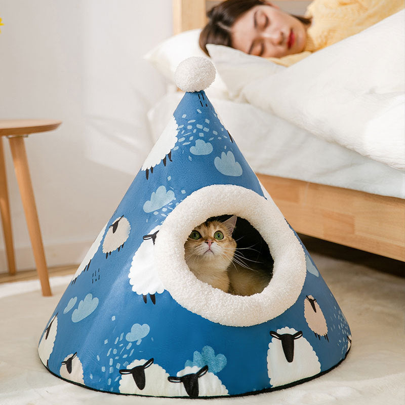 Triangle Yurt Cat House: Enclosed Cozy Litter Bed for Cats