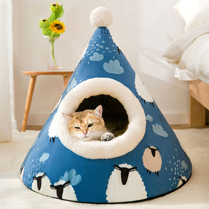 Triangle Yurt Cat House: Enclosed Cozy Litter Bed for Cats