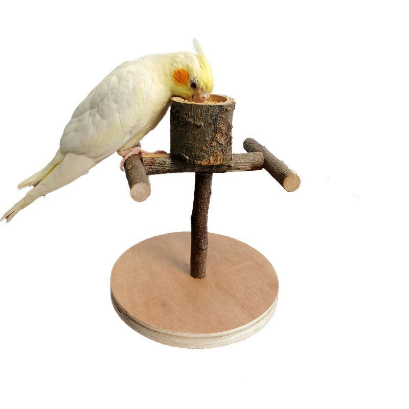 Solid Wood Parrot Training Station: Bird Shelf with Toys