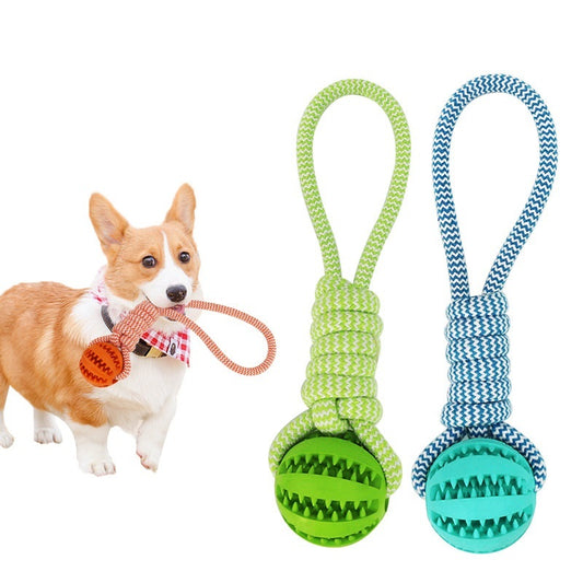 Interactive Treat Ball Dog Toy: Bite-Resistant Rubber & Hemp Rope for Small Dogs