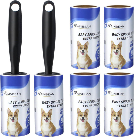 Rainbean Extra Sticky Lint Rollers: Pet Hair Remover with 6 Refills and 2 Upgrade Handles