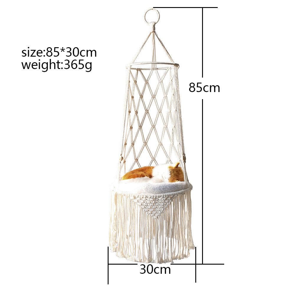 Macrame Hanging Pet Bed: Elegant Wall Hanging Cat Hammock