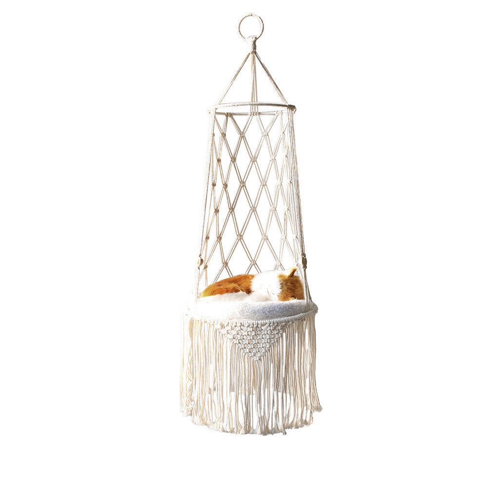 Macrame Hanging Pet Bed: Elegant Wall Hanging Cat Hammock