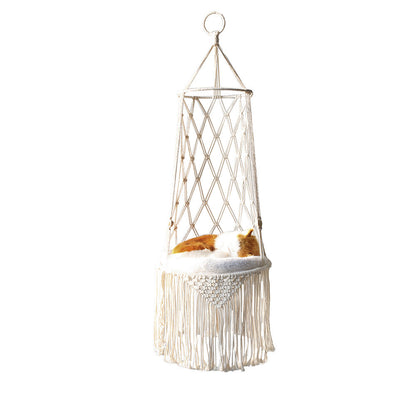 Macrame Hanging Pet Bed: Elegant Wall Hanging Cat Hammock