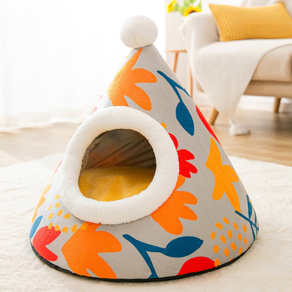 Triangle Yurt Cat House: Enclosed Cozy Litter Bed for Cats