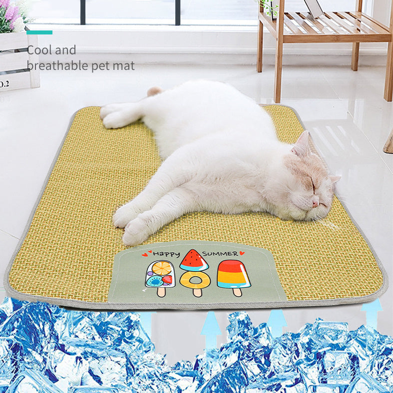 IceCool Grass Pet Mat: Summer Cooling and Anti-Scratch Sleeping Mat for Dogs & Cats